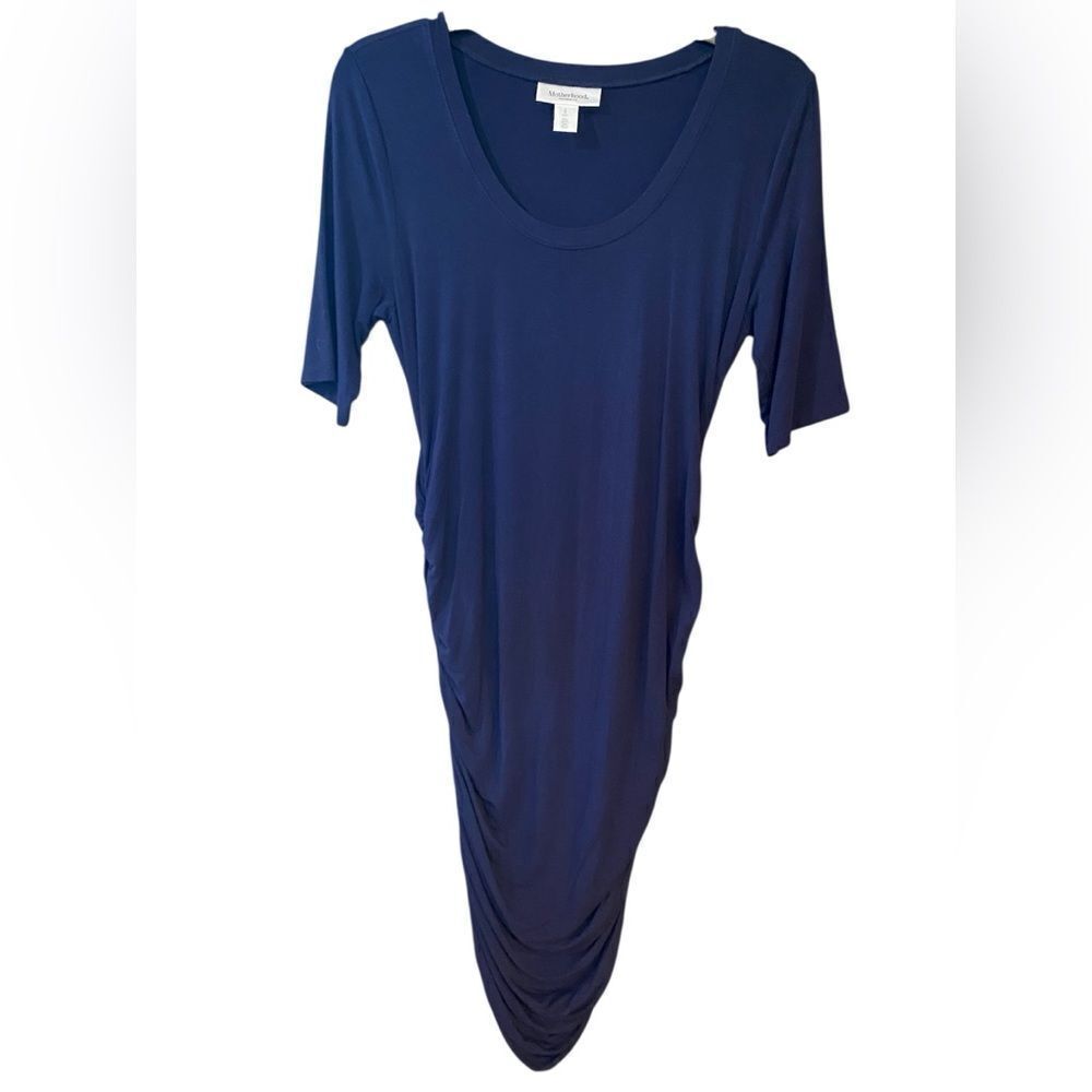 Motherhood Maternity Sz S Navy Blue Maternity Ruching 3/4 Sleeve Maxi Blue Dress